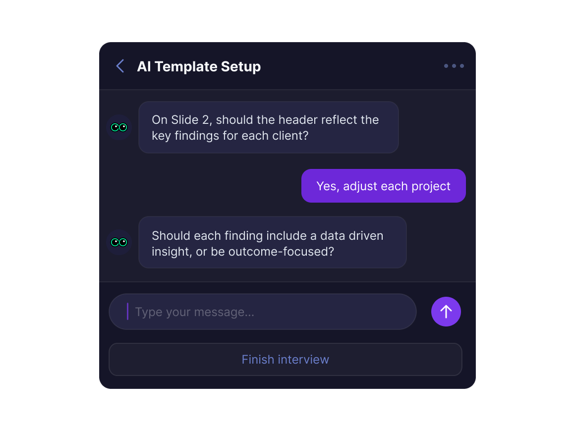 AI PowerPoint generator interface showing template configuration options